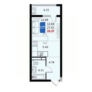 Студия квартира, вторичка, 29м2, 12/17 этаж