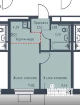 2-к квартира, вторичка, 32м2, 10/12 этаж