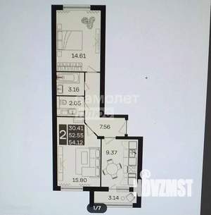 2-к квартира, вторичка, 54м2, 6/17 этаж