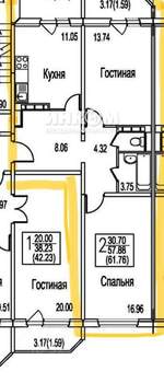 2-к квартира, вторичка, 62м2, 7/17 этаж