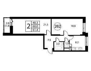 2-к квартира, вторичка, 61м2, 5/12 этаж