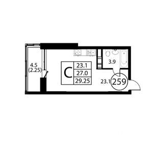 Студия квартира, строящийся дом, 29м2, 10/12 этаж