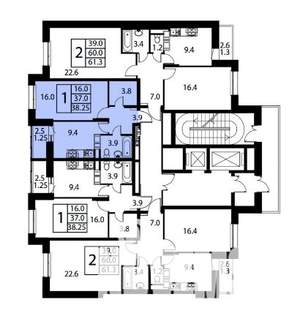 2-к квартира, строящийся дом, 61м2, 5/12 этаж