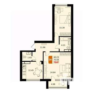 2-к квартира, вторичка, 73м2, 9/17 этаж
