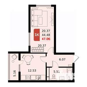 1-к квартира, вторичка, 47м2, 8/17 этаж