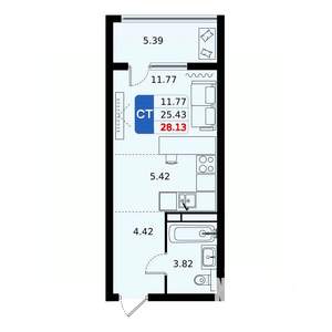Студия квартира, вторичка, 28м2, 6/17 этаж
