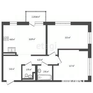 2-к квартира, вторичка, 58м2, 8/17 этаж