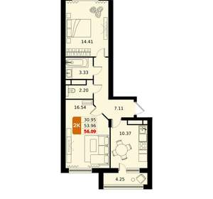 2-к квартира, вторичка, 56м2, 10/17 этаж
