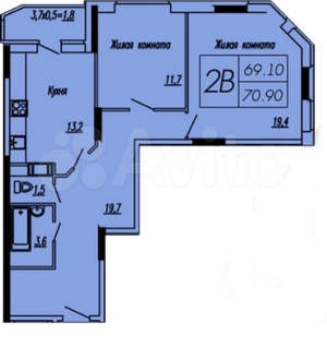 2-к квартира, вторичка, 73м2, 7/17 этаж