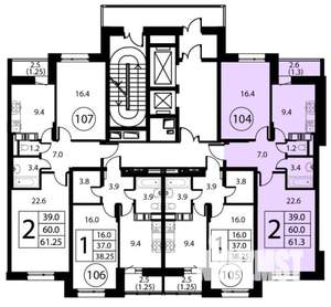 2-к квартира, вторичка, 61м2, 5/12 этаж