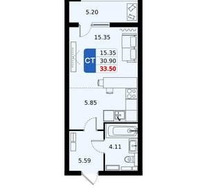 Студия квартира, вторичка, 34м2, 3/17 этаж