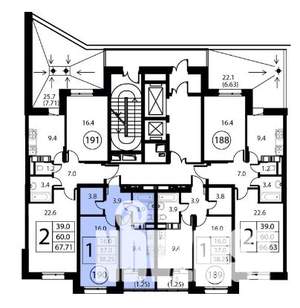 2-к квартира, строящийся дом, 67м2, 2/12 этаж