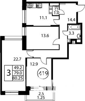 3-к квартира, строящийся дом, 80м2, 12/12 этаж