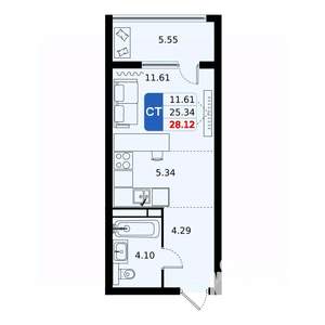 Студия квартира, вторичка, 28м2, 11/17 этаж