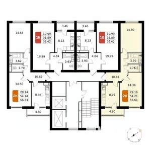 2-к квартира, вторичка, 57м2, 7/17 этаж