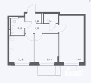 2-к квартира, вторичка, 53м2, 12/17 этаж