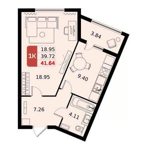 1-к квартира, вторичка, 42м2, 2/17 этаж