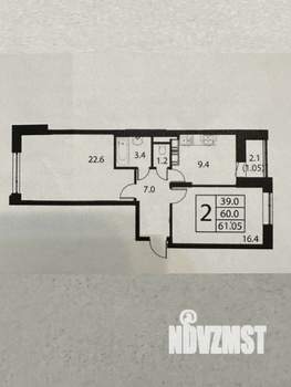 2-к квартира, вторичка, 60м2, 3/12 этаж