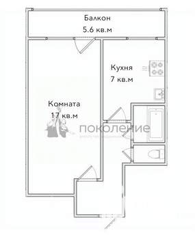 1-к квартира, вторичка, 32м2, 1/9 этаж