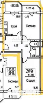 2-к квартира, вторичка, 62м2, 7/17 этаж