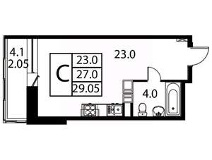 1-к квартира, строящийся дом, 29м2, 12/12 этаж