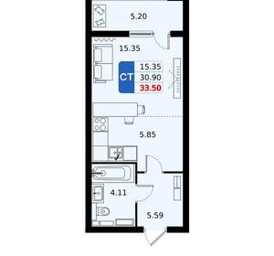 Студия квартира, вторичка, 34м2, 4/17 этаж