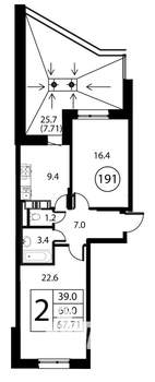 2-к квартира, строящийся дом, 68м2, 2/12 этаж
