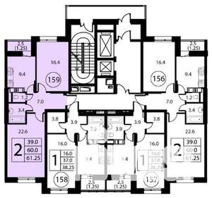 2-к квартира, строящийся дом, 61м2, 10/12 этаж