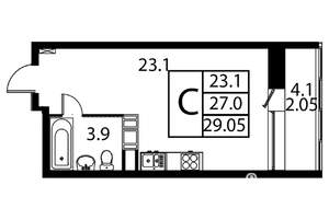 Студия квартира, строящийся дом, 29м2, 9/12 этаж