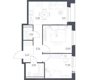 2-к квартира, вторичка, 52м2, 12/16 этаж
