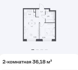 2-к квартира, вторичка, 36м2, 9/17 этаж