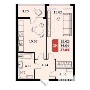 1-к квартира, вторичка, 38м2, 16/17 этаж