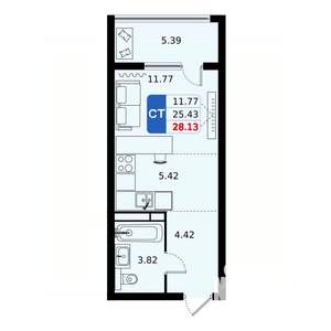 Студия квартира, вторичка, 28м2, 11/17 этаж