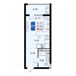 Студия квартира, вторичка, 28м2, 15/17 этаж