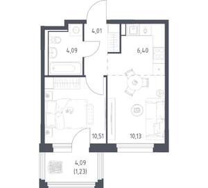 1-к квартира, вторичка, 36м2, 9/16 этаж