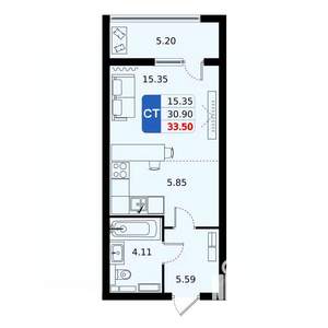 Студия квартира, вторичка, 34м2, 15/17 этаж