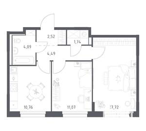 2-к квартира, вторичка, 52м2, 13/17 этаж