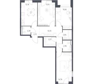 3-к квартира, вторичка, 76м2, 13/16 этаж