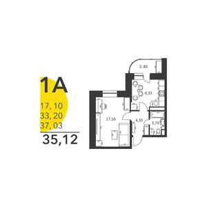 1-к квартира, сданный дом, 35м2, 7/17 этаж