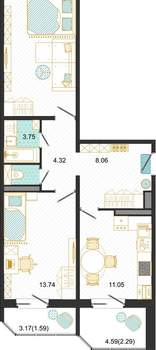 2-к квартира, вторичка, 62м2, 3/17 этаж
