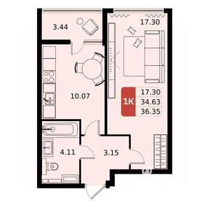 1-к квартира, вторичка, 36м2, 12/17 этаж