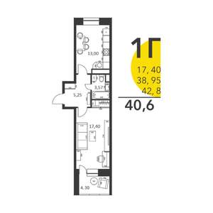 1-к квартира, сданный дом, 41м2, 9/17 этаж