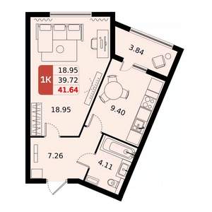 1-к квартира, вторичка, 42м2, 8/17 этаж