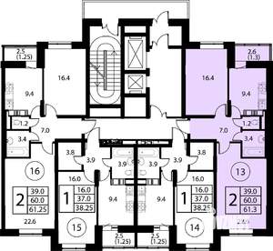 2-к квартира, строящийся дом, 61м2, 11/12 этаж