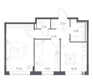 2-к квартира, вторичка, 52м2, 2/17 этаж