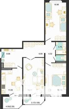 3-к квартира, вторичка, 85м2, 8/17 этаж
