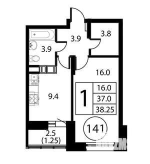 1-к квартира, строящийся дом, 38м2, 12/12 этаж