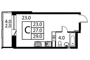 Студия квартира, строящийся дом, 29м2, 5/12 этаж