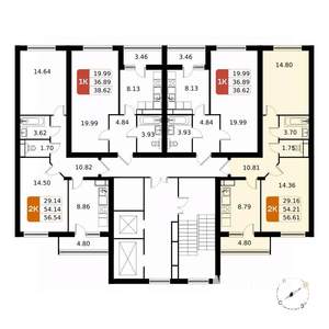 2-к квартира, вторичка, 57м2, 7/17 этаж