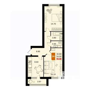 2-к квартира, вторичка, 56м2, 12/17 этаж